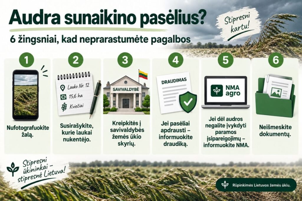 Audra sunaikino pasėlius: svarbiausia atmintinė ūkininkui